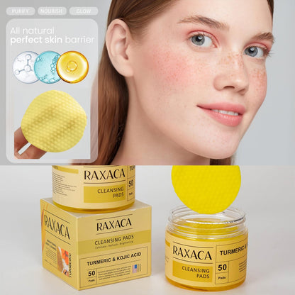 Kojic Acid Turmeric Exfoliating Cleansing Pads with Vitamin C – Dark Spot Remover & Deep Pore Cleanser, 50 Cotton Pads