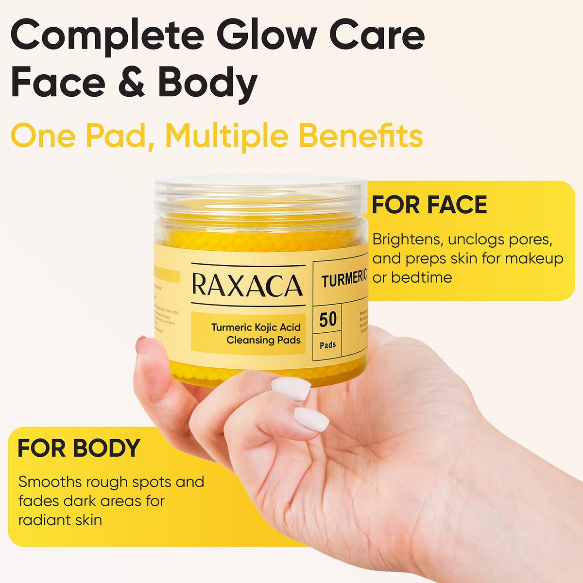 Kojic Acid Turmeric Exfoliating Cleansing Pads with Vitamin C – Dark Spot Remover & Deep Pore Cleanser, 50 Cotton Pads - görsel 11