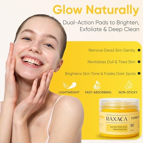 Kojic Acid Turmeric Exfoliating Cleansing Pads with Vitamin C – Dark Spot Remover & Deep Pore Cleanser, 50 Cotton Pads - görsel 8