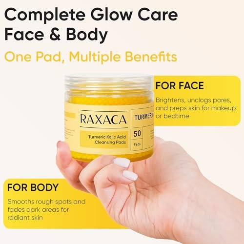 Kojic Acid Turmeric Exfoliating Cleansing Pads with Vitamin C – Dark Spot Remover & Deep Pore Cleanser, 50 Cotton Pads - görsel 12