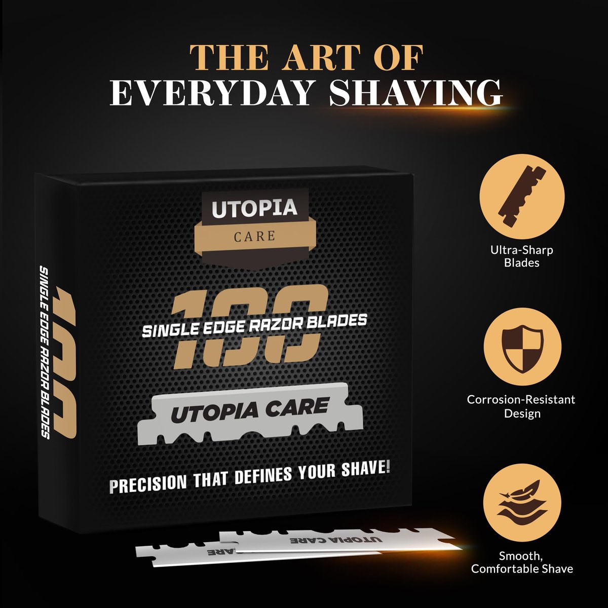 Utopia Care Single Edge Razor Blades – Stainless Steel Professional Barber Razor Blades for Hair Shaping, Shaving, Beard & Neckline Grooming (100 Pack) - görsel 9