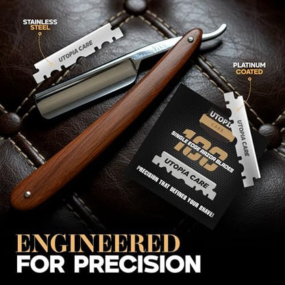 Utopia Care Single Edge Razor Blades – Stainless Steel Professional Barber Razor Blades for Hair Shaping, Shaving, Beard & Neckline Grooming (100 Pack)