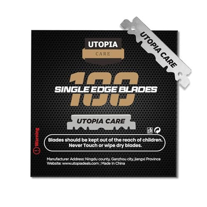 Utopia Care Single Edge Razor Blades – Stainless Steel Professional Barber Razor Blades for Hair Shaping, Shaving, Beard & Neckline Grooming (100 Pack)
