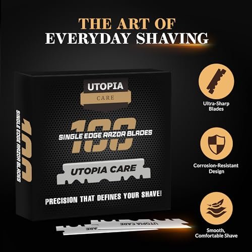 Utopia Care Single Edge Razor Blades – Stainless Steel Professional Barber Razor Blades for Hair Shaping, Shaving, Beard & Neckline Grooming (100 Pack) - görsel 10