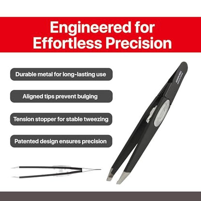 SEKI EDGE SS-518 Amazing Tweezer - Slant Tip with Tension Stopper - Stainless Steel - Black - Crafted with Patented Spring Technology for Precision and Flawless Eyebrow and Hair Removal - Made in Japan Avelisse
