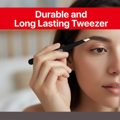 SEKI EDGE SS-518 Amazing Tweezer - Slant Tip with Tension Stopper - Stainless Steel - Black - Crafted with Patented Spring Technology for Precision and Flawless Eyebrow and Hair Removal - Made in Japan Avelisse