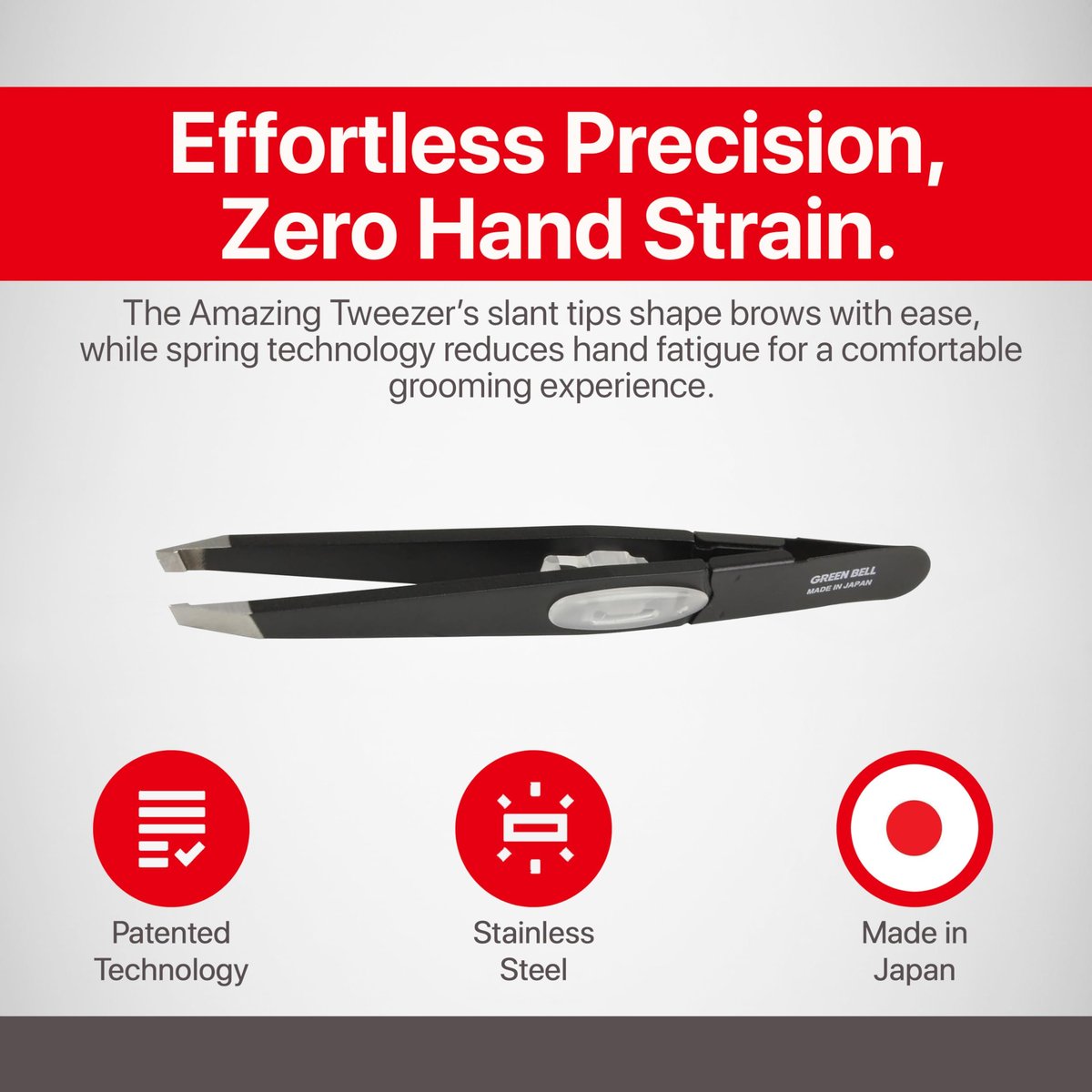 SEKI EDGE SS-518 Amazing Tweezer - Slant Tip with Tension Stopper - Stainless Steel - Black - Crafted with Patented Spring Technology for Precision and Flawless Eyebrow and Hair Removal - Made in Japan Avelisse