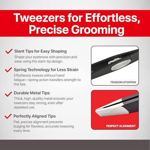 SEKI EDGE SS-518 Amazing Tweezer - Slant Tip with Tension Stopper - Stainless Steel - Black - Crafted with Patented Spring Technology for Precision and Flawless Eyebrow and Hair Removal - Made in Japan Avelisse