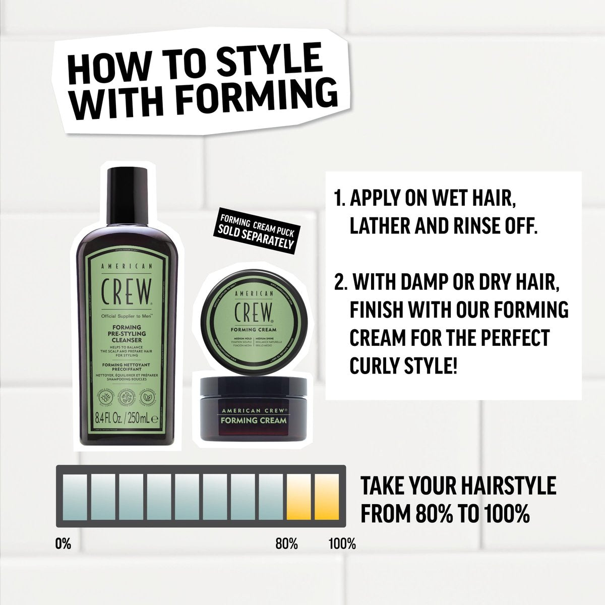 AMERICAN CREW Men's Pre-Styler Forming Shampoo for Textured & Curly Hair, Anti-Frizz & Curl Defining, With Jojoba Oil, Vegan, 8.5 fl oz Avelisse