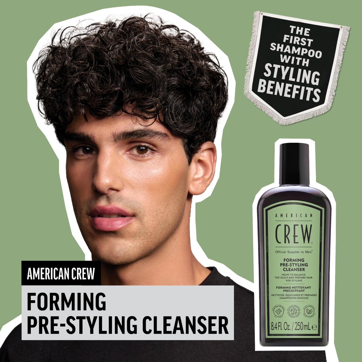 AMERICAN CREW Men's Pre-Styler Forming Shampoo for Textured & Curly Hair, Anti-Frizz & Curl Defining, With Jojoba Oil, Vegan, 8.5 fl oz Avelisse