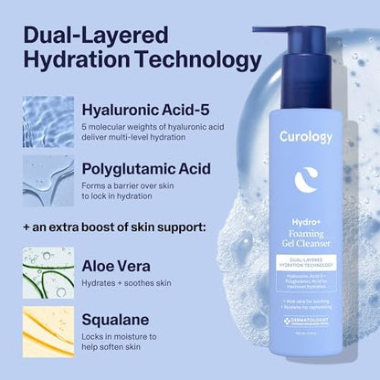 Curology Hydro+ Foaming Gel Facial Cleanser – Gentle Hydrating Face Wash for Sensitive Skin, Fragrance Free, 5 fl oz
