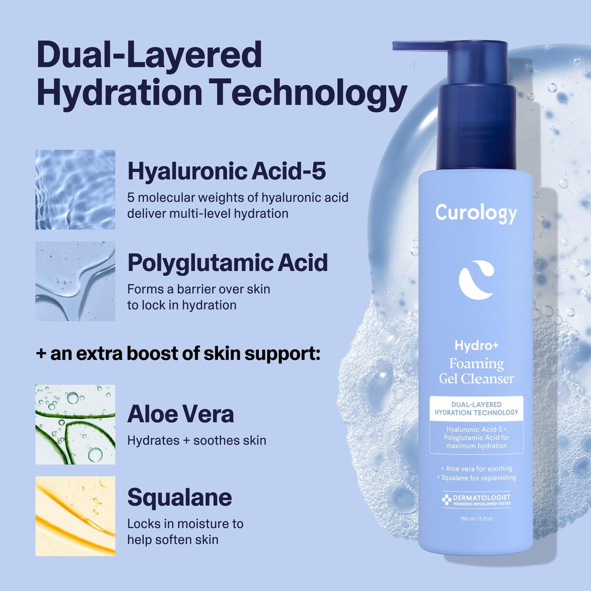 Curology Hydro+ Foaming Gel Facial Cleanser – Gentle Hydrating Face Wash for Sensitive Skin, Fragrance Free, 5 fl oz - görsel 7