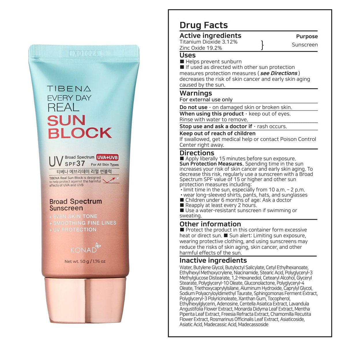 TIBENA Everyday Real Mineral Sunscreen SPF 37 | Lightweight Korean Sunblock for Face & Neck | No White Cast, Broad-Spectrum UVA/UVB Protection | Calming & Non-Greasy | 60g - görsel 5