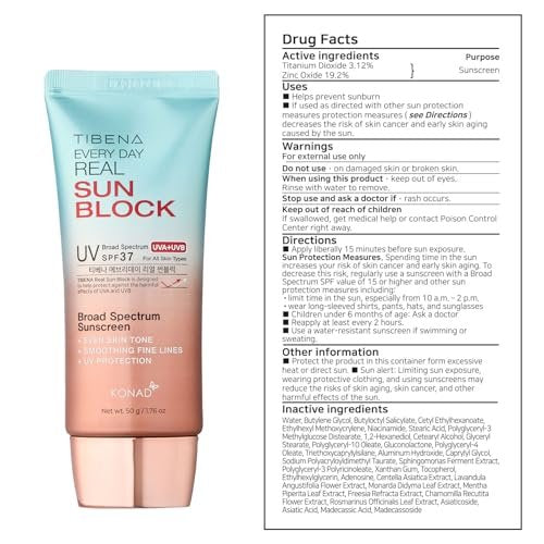 TIBENA Everyday Real Mineral Sunscreen SPF 37 | Lightweight Korean Sunblock for Face & Neck | No White Cast, Broad-Spectrum UVA/UVB Protection | Calming & Non-Greasy | 60g - görsel 6