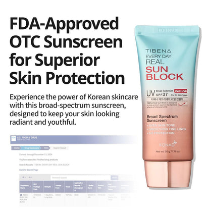 TIBENA Everyday Real Mineral Sunscreen SPF 37 | Lightweight Korean Sunblock for Face & Neck | No White Cast, Broad-Spectrum UVA/UVB Protection | Calming & Non-Greasy | 60g