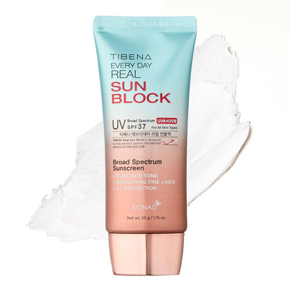 TIBENA Everyday Real Mineral Sunscreen SPF 37 | Lightweight Korean Sunblock for Face & Neck | No White Cast, Broad-Spectrum UVA/UVB Protection | Calming & Non-Greasy | 60g