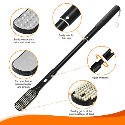 Gobiteli Telescopic Long Handle Foot Brush – 18.8"-25.9" Adjustable Toe Cleaning Brush & Foot File for Hard Skin Removal – Ideal for Seniors, Men, and Women Avelisse