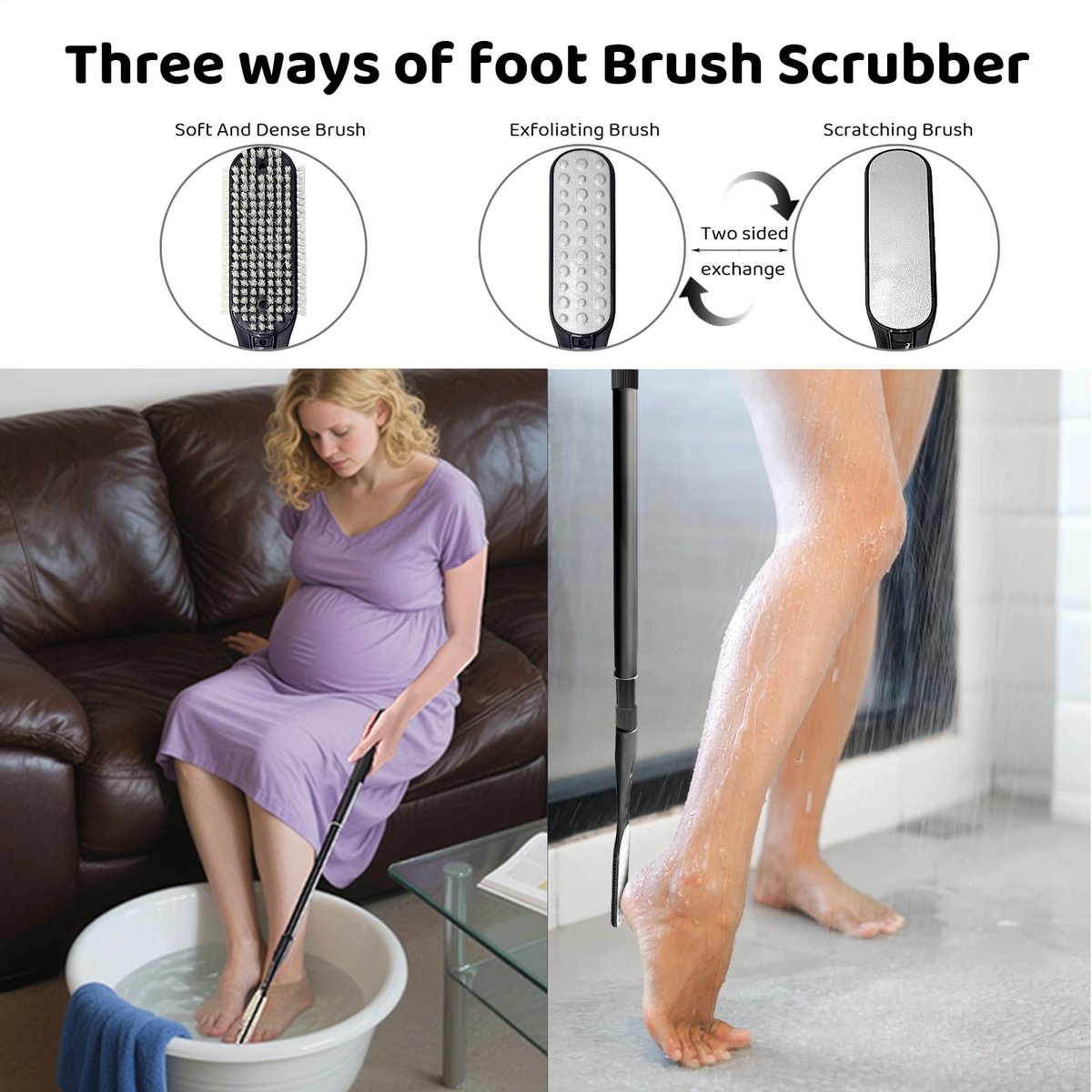 Gobiteli Telescopic Long Handle Foot Brush – 18.8"-25.9" Adjustable Toe Cleaning Brush & Foot File for Hard Skin Removal – Ideal for Seniors, Men, and Women Avelisse