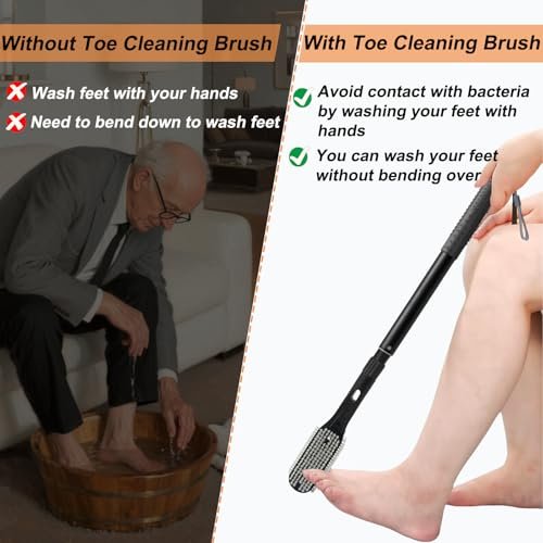 Gobiteli Telescopic Long Handle Foot Brush – 18.8"-25.9" Adjustable Toe Cleaning Brush & Foot File for Hard Skin Removal – Ideal for Seniors, Men, and Women Avelisse