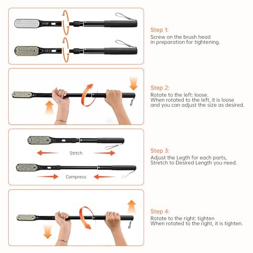 Gobiteli Telescopic Long Handle Foot Brush – 18.8"-25.9" Adjustable Toe Cleaning Brush & Foot File for Hard Skin Removal – Ideal for Seniors, Men, and Women Avelisse