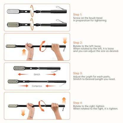 Gobiteli Telescopic Long Handle Foot Brush – 18.8"-25.9" Adjustable Toe Cleaning Brush & Foot File for Hard Skin Removal – Ideal for Seniors, Men, and Women Avelisse