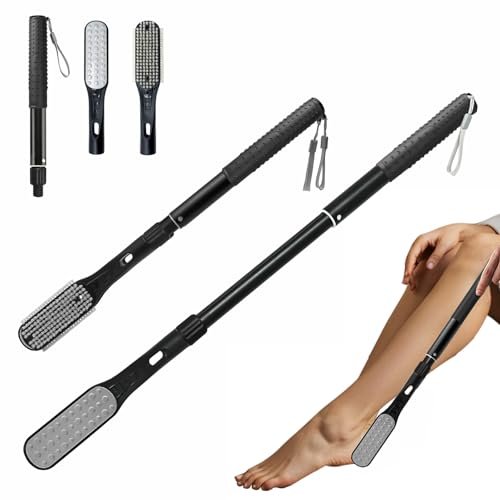 Gobiteli Telescopic Long Handle Foot Brush – 18.8"-25.9" Adjustable Toe Cleaning Brush & Foot File for Hard Skin Removal – Ideal for Seniors, Men, and Women Avelisse