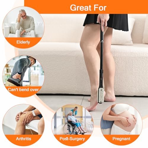 Gobiteli Telescopic Long Handle Foot Brush – 18.8"-25.9" Adjustable Toe Cleaning Brush & Foot File for Hard Skin Removal – Ideal for Seniors, Men, and Women Avelisse