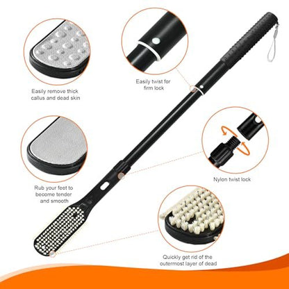 Gobiteli Telescopic Long Handle Foot Brush – 18.8"-25.9" Adjustable Toe Cleaning Brush & Foot File for Hard Skin Removal – Ideal for Seniors, Men, and Women Avelisse