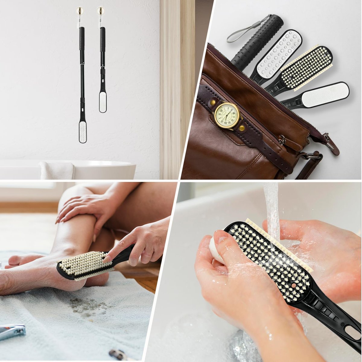 Gobiteli Telescopic Long Handle Foot Brush – 18.8"-25.9" Adjustable Toe Cleaning Brush & Foot File for Hard Skin Removal – Ideal for Seniors, Men, and Women Avelisse