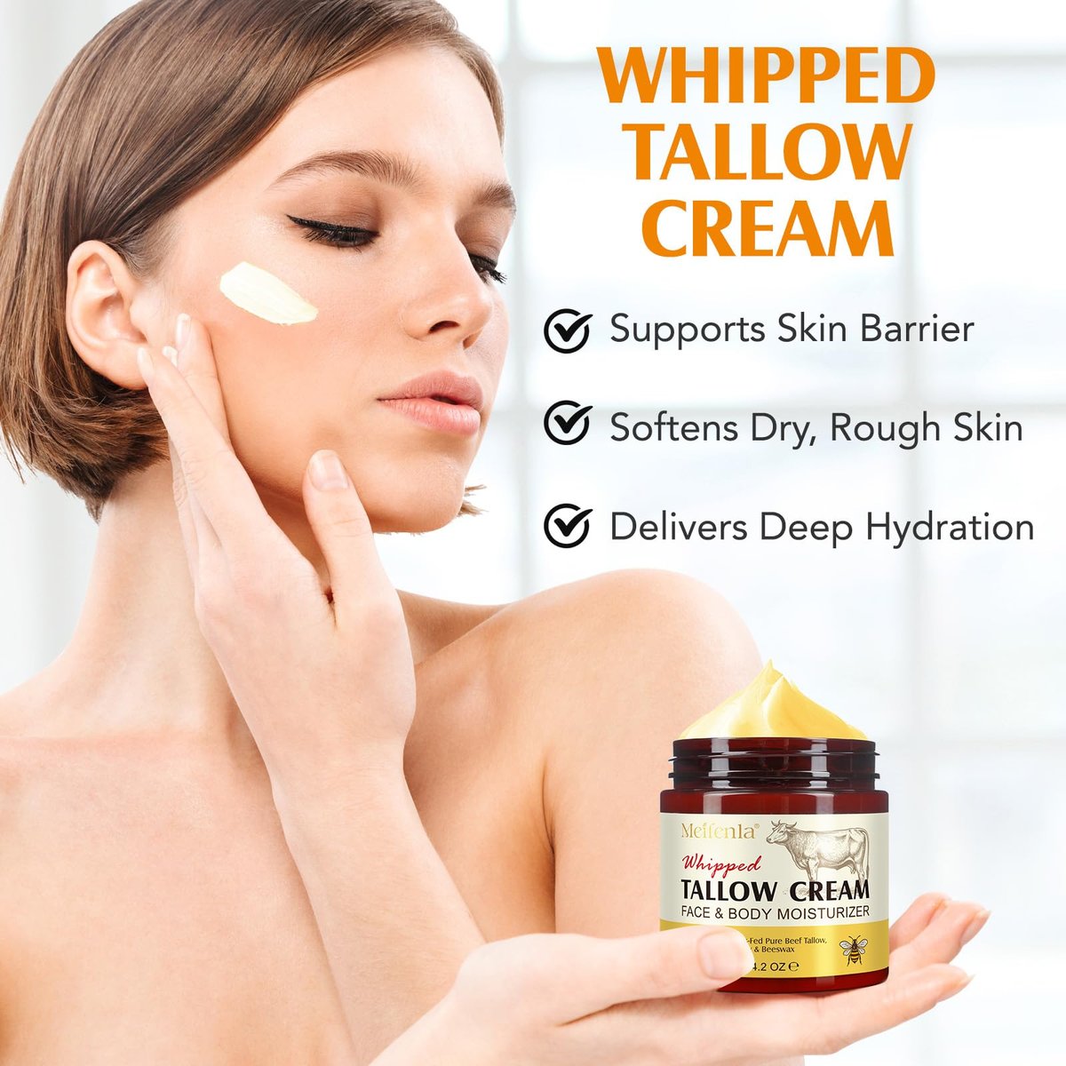 Meifenla Beef Tallow for Skin – Tallow and Honey Cream Natural Face Moisturizer, Hydrating Beef Tallow Balm for Face & Body Avelisse