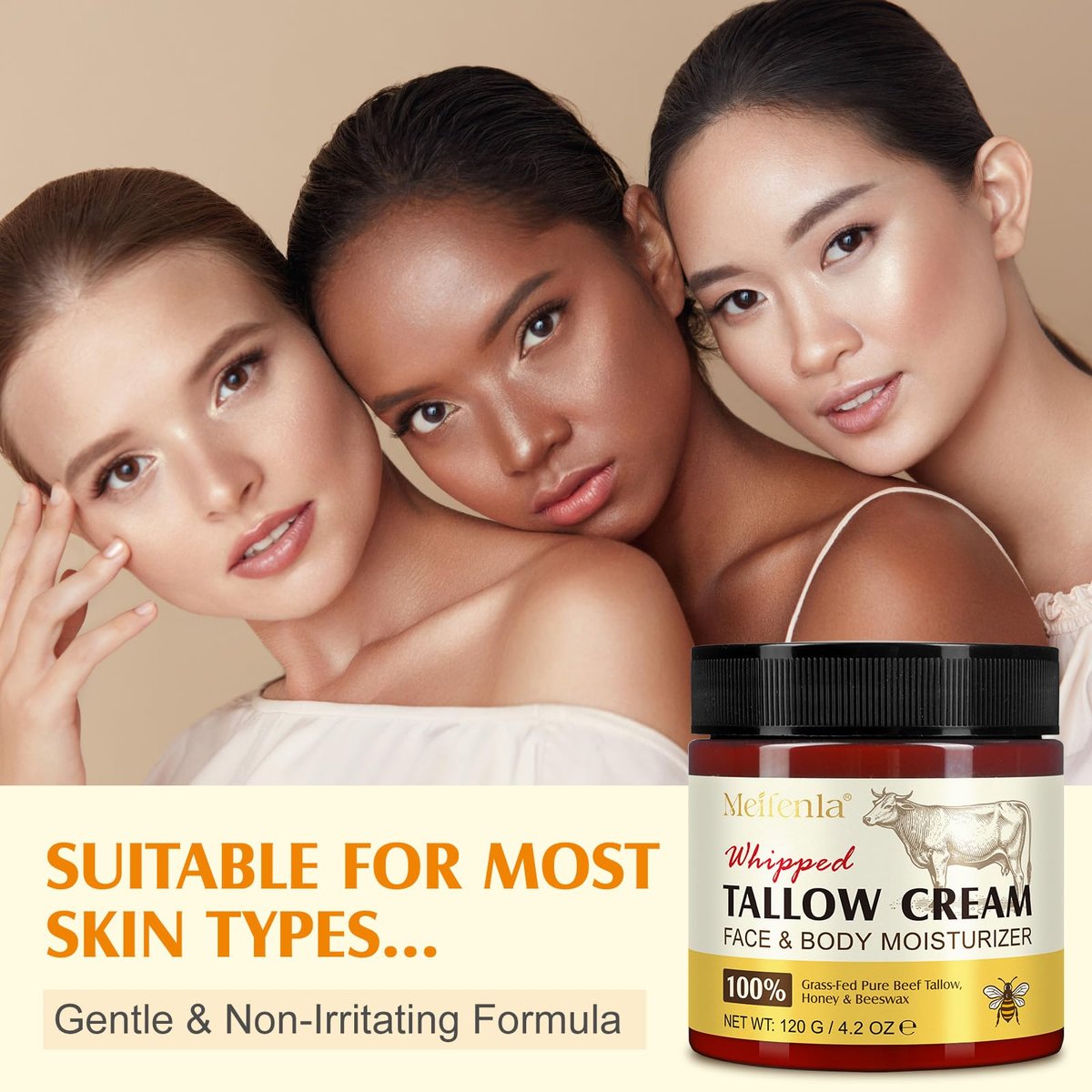 Meifenla Beef Tallow for Skin – Tallow and Honey Cream Natural Face Moisturizer, Hydrating Beef Tallow Balm for Face & Body Avelisse