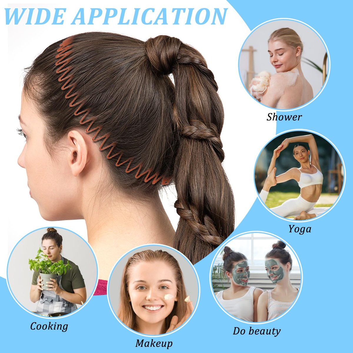 oruola 12pcs Claw Headband Comb Headband 90s Zig Zag Headbands Spiky Headbands for Women with Teeth Flexible Stretch Hair Band Hair Wrap Holders for Women Girls and Sports 3 Colors - görsel 7