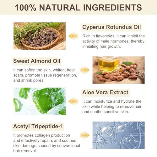 Cyprus Rotundus Oil - Natural Hair Removal Solution, Reduces Body Hair Growth, Smooths & Moisturizes Skin, Suitable for All Skin Types, 2.03 oz - görsel 8