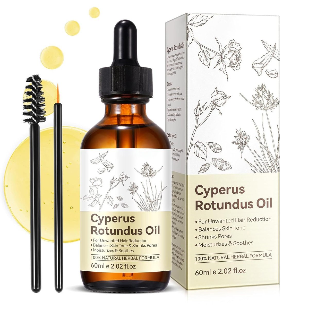 Cyprus Rotundus Oil - Natural Hair Removal Solution, Reduces Body Hair Growth, Smooths & Moisturizes Skin, Suitable for All Skin Types, 2.03 oz - görsel 1