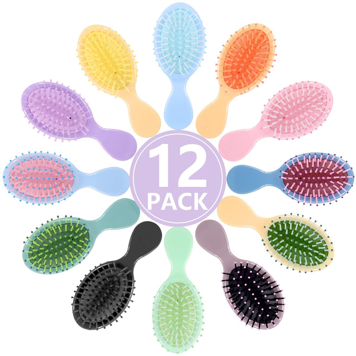 Phyyixs 12 Pack Mini Detangling Brushes - 12 Colors for Wet & Dry Hair, Compact Travel Hairbrush for Teens & Adults, Perfect for Bridesmaid Gifts, Party Favors & Stocking Stuffers - görsel 1