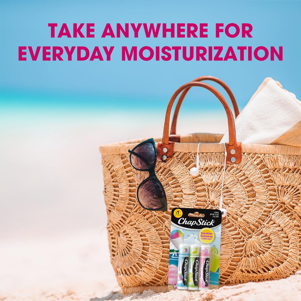 ChapStick Lip Balm Vacation Getaway Collection - 5 Piece Set: Snow Cone, Limeade, Cotton Candy Flavors - görsel 7