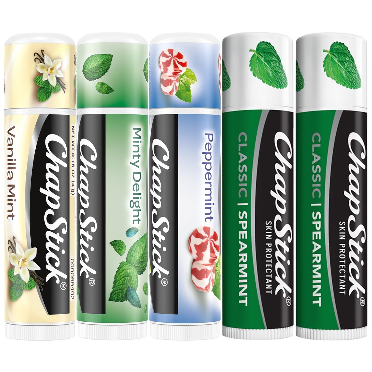 ChapStick Lip Balm Mint Favorites 5-Pack: Vanilla Mint, Minty Delight, Peppermint & 2 Classic Spearmint - görsel 1