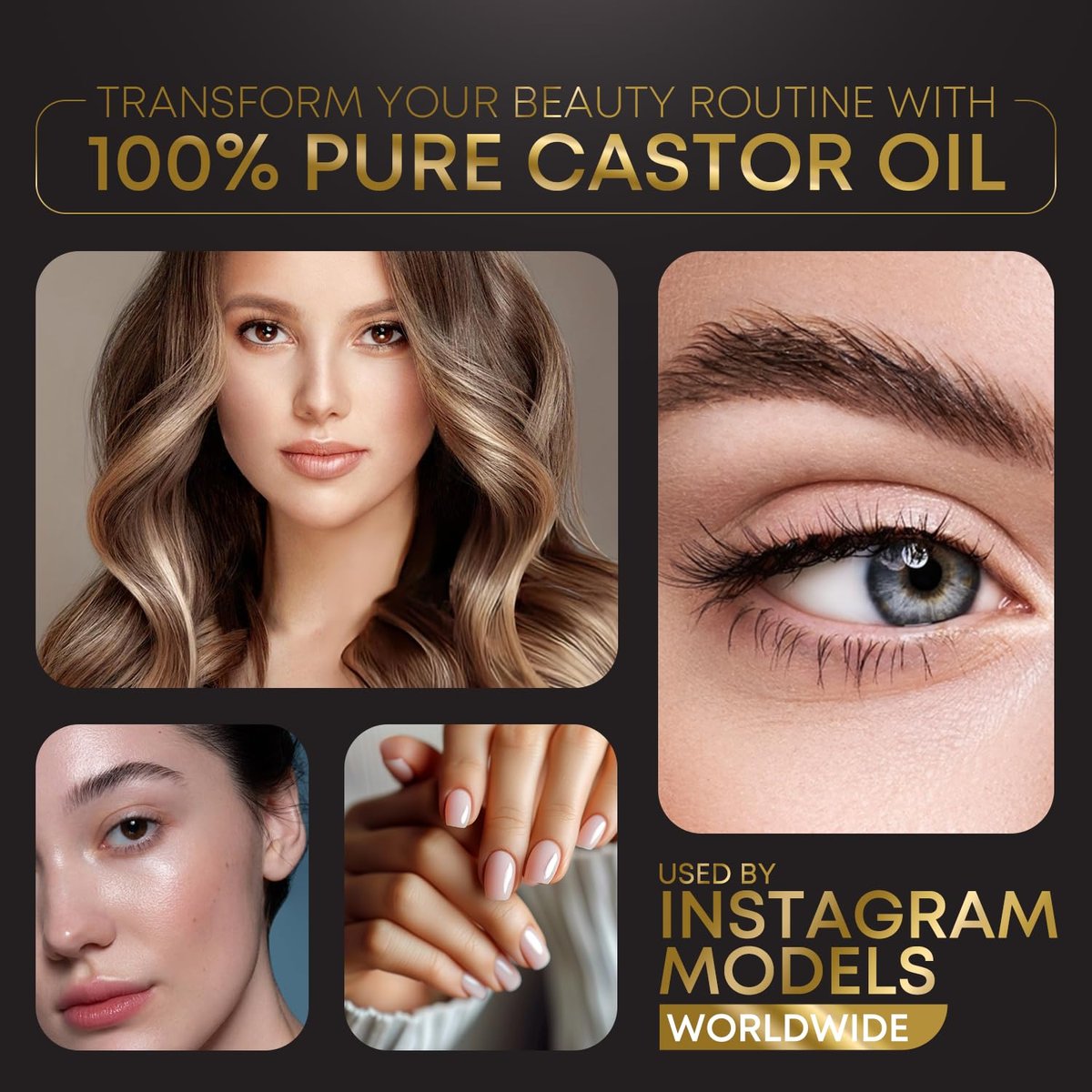 Organic Castor Oil - Cold Pressed, USDA Certified, Hexane Free, Glass Bottle, 16.9 oz with Pump for Hair Growth, Skin, Eyebrows, Lashes & Fuller Hair (Made in USA) Avelisse