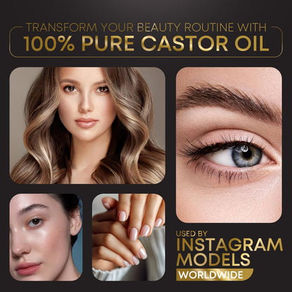 Organic Castor Oil - Cold Pressed, USDA Certified, Hexane Free, Glass Bottle, 16.9 oz with Pump for Hair Growth, Skin, Eyebrows, Lashes & Fuller Hair (Made in USA) Avelisse