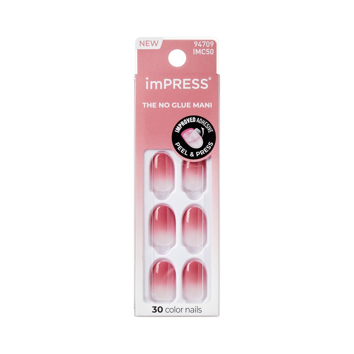 imPRESS Color Ombre Press On Nails 'Beat The Heat' - Pink Short Oval, 30 Fake Nails with PureFit Technology & Super Hold Adhesive - görsel 2