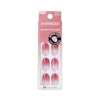 imPRESS Color Ombre Press On Nails 'Beat The Heat' - Pink Short Oval, 30 Fake Nails with PureFit Technology & Super Hold Adhesive