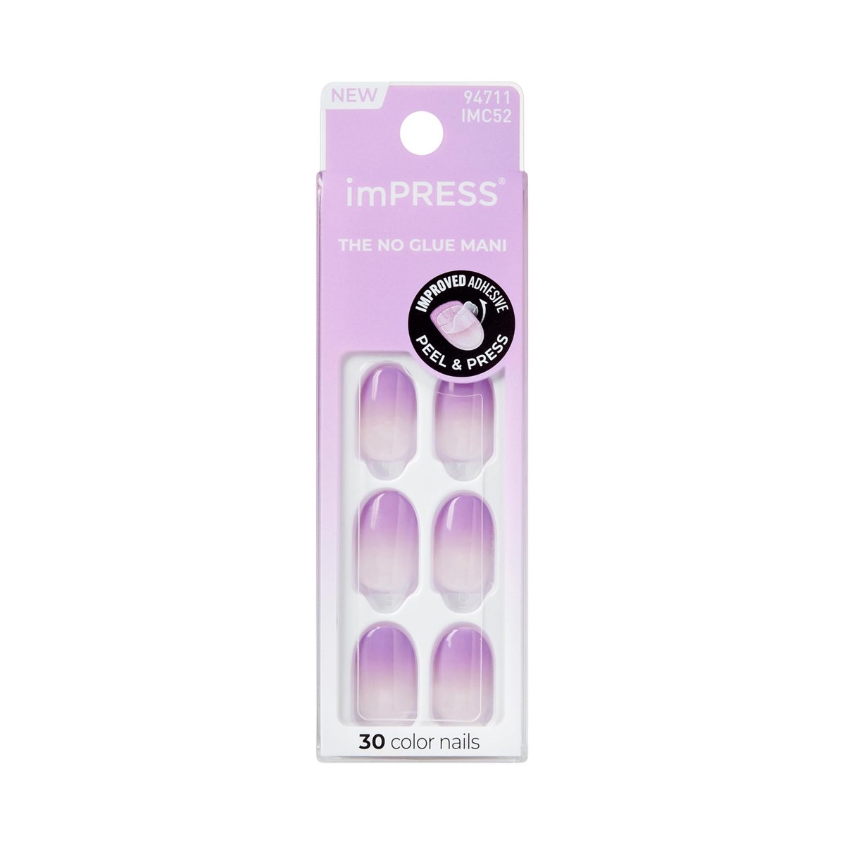 imPRESS Color Ombre Press On Nails - 'Take A Chance' Purple Short Oval - PureFit Technology & Super Hold Adhesive - 30 Nails Set - görsel 1