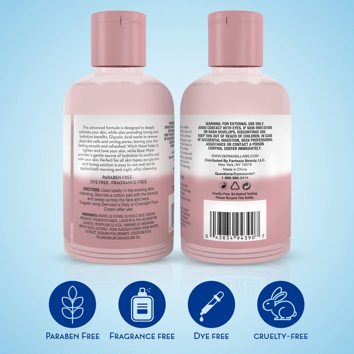 Dermasil AHA Glycolic Acid Toning Solution 3-Pack – Exfoliating Toner for Face with Rose Water, Witch Hazel, and Hyaluronic Acid, 4 Oz Each - görsel 3