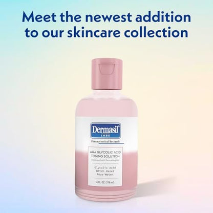 Dermasil AHA Glycolic Acid Toning Solution 3-Pack – Exfoliating Toner for Face with Rose Water, Witch Hazel, and Hyaluronic Acid, 4 Oz Each