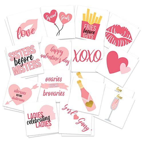 Galentine's Day Temporary Tattoos – Pack of 30, Perfect for Brunch Parties, Ladies Celebrating Ladies, Sisters Before Misters, Friends Valentine's Day, Skin Safe - görsel 2