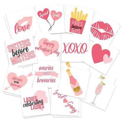 Galentine's Day Temporary Tattoos – Pack of 30, Perfect for Brunch Parties, Ladies Celebrating Ladies, Sisters Before Misters, Friends Valentine's Day, Skin Safe