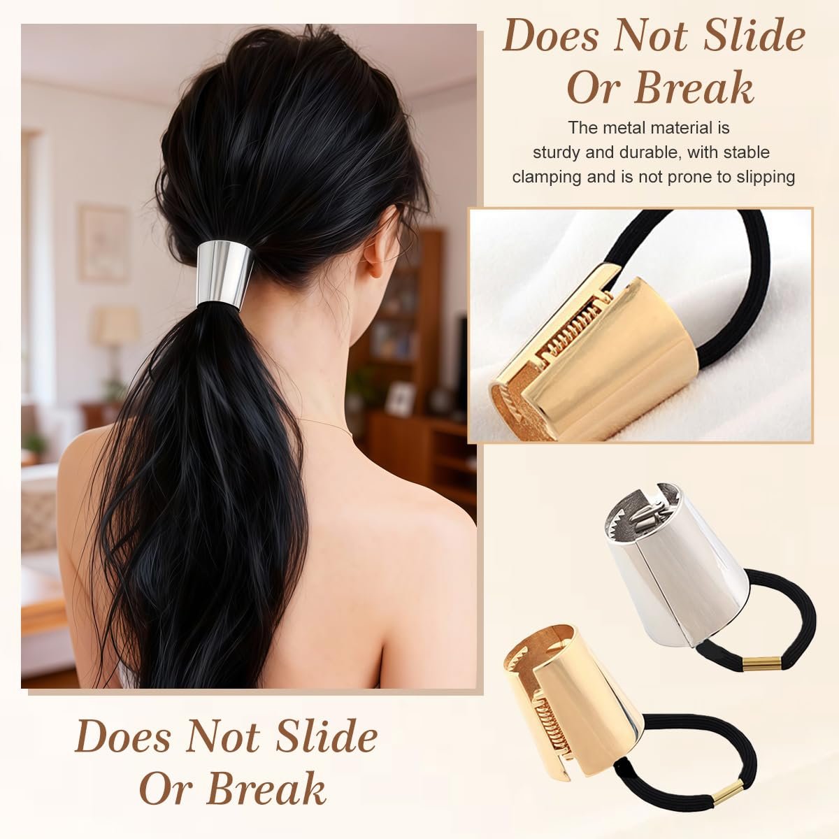 erioctry 2 Pieces Gothic Punk Metal Circle Hair Cuff Elastic Hair Band - Ponytail Holder for Women & Girls - görsel 9