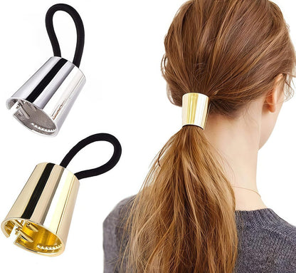 erioctry 2 Pieces Gothic Punk Metal Circle Hair Cuff Elastic Hair Band - Ponytail Holder for Women & Girls