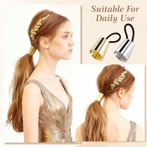erioctry 2 Pieces Gothic Punk Metal Circle Hair Cuff Elastic Hair Band - Ponytail Holder for Women & Girls - görsel 12