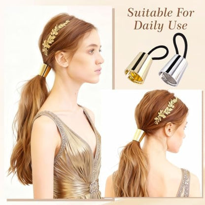 erioctry 2 Pieces Gothic Punk Metal Circle Hair Cuff Elastic Hair Band - Ponytail Holder for Women & Girls